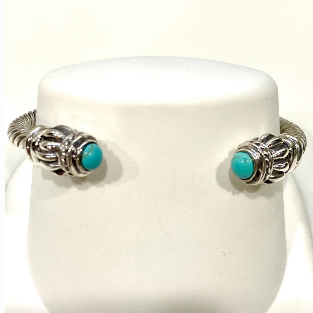 Vintage Sterling Silver Cable Turquoise Bracelet Cuff - Picture 7 of 16
